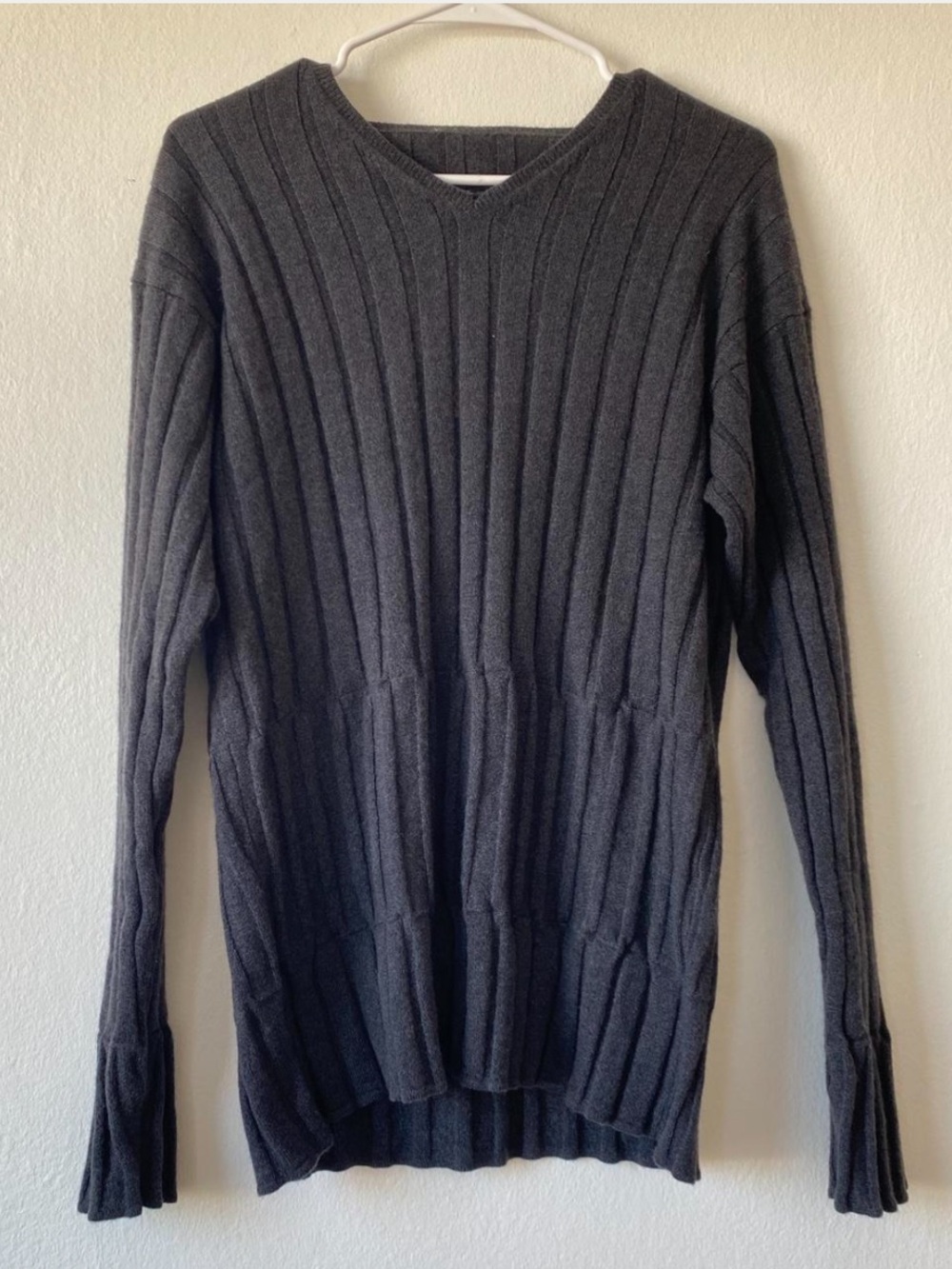 Jil Sander V Neck Cashmere Ribbed Grid Sweater